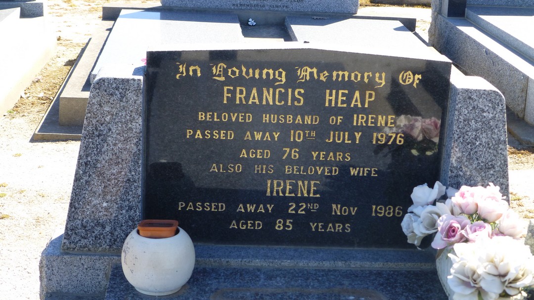 Photo of headstones/Irene Heap nee McLennan d1986 hdstn Cohuna cem